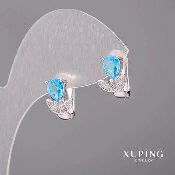 Серьги Xuping с голубыми камнями 8×12 мм родий, ida55461