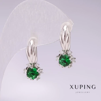 Серьги Xuping с родиевым покрытием и зелёными камнями 21×10 мм, ida57044