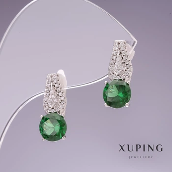Серьги Xuping с зелёными цирконами 17×7 мм родий, ida55086