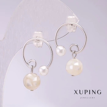 Сережки Xuping кільця з перламутровими намистинами 17х23мм родій, ida56915