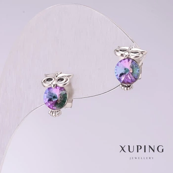 Серьги Xuping «Сова» с розовыми камнями 11х7мм родий, ida56743