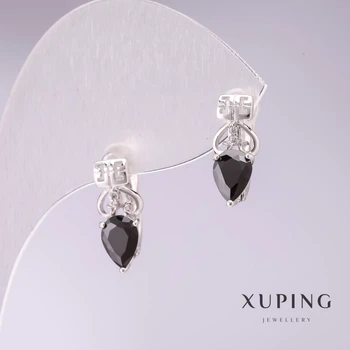 Сережки Xuping з чорними каменями 15х5мм родій, ida55412