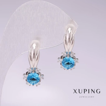 Серьги Xuping с родиевым покрытием и голубыми камнями 21×10 мм, ida57042