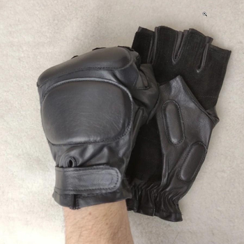 Чоловічі шкіряні тактичні рукавички для військових (спецназ) без пальців без підкладки GlovesUA мод.312 р.9 чорні