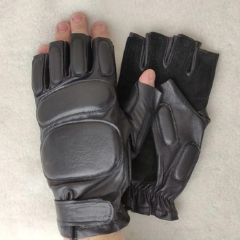 Мужские тактические кожаные перчатки для военных (спецназ) без пальцев без подкладки GlovesUA мод.312 р.8 черные