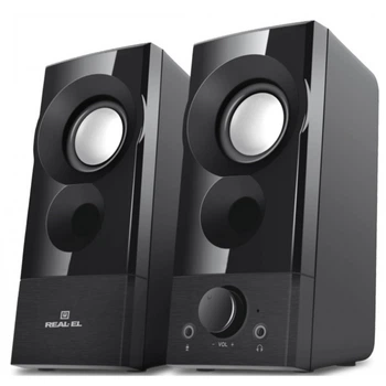 Колонка портативная REAL-EL S-90 Black, 2 x 3 Вт, пластиковий корпус, живлення от USB, керування спереду