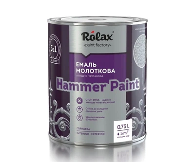 Эмаль молотковая алкидно-уретановая Rolax HAMMER PAINT черная 0,75 л 6807