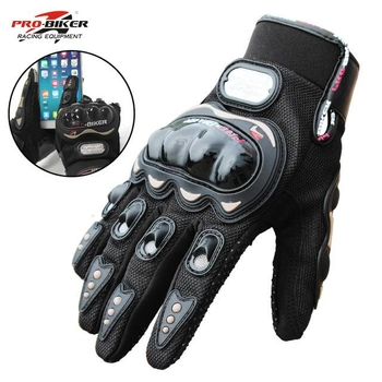Мотоперчатки сенсорные тканевые с защитой кулака PRO-BIKER ( мотоперчатки из натуральной кожи и сенсорными пальцами для мотоцикла, для чоппера, для эндуро) М Черные MK-315