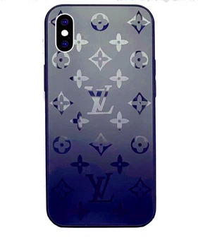 Чехол стеклянный Glass Case Louis Vuitton Луи Витон для iPhone X/Xs (06) Deep blue синий