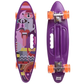 Скейт пенні борд penny cruiser круїзер з ручкою Profi Kids 2306-6 фіолетовий з колесами, що світяться.