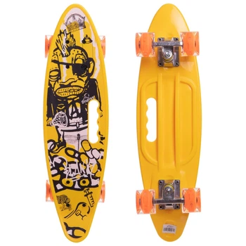 Скейт пенни борд penny cruiser круизер с ручкой Profi 2306-4 желтый со светящимися колесами
