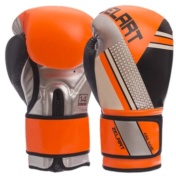 Перчатки для бокса и единоборств на липучке ZELART BO-1335 Orange-Silver-Black 14 унций