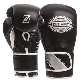 Перчатки для бокса и единоборств на липучке ZELART BO-1361 Black-Silver-White 10 унций