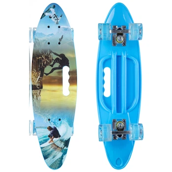 Скейт Пенни Борд Penny Go Cruiser круизер с ручкой Profi 885-5 голубой со светящимися колесами