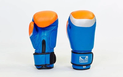 Перчатки для бокса и единоборств BAD BOY кожаные 5433 Blue-Silver-Orange 10 унций