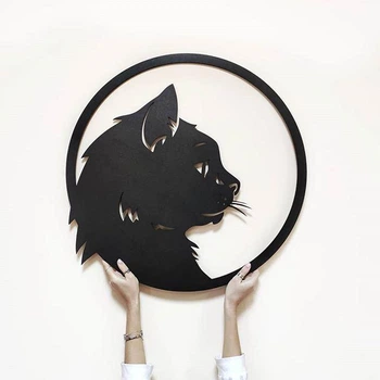 Панно из дерева на стену Decart. Декор на подарок для квартиры, дома и офиса Cat circle 90х90 см