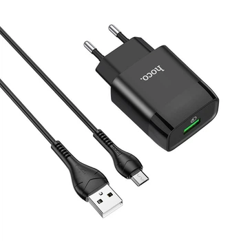 Зарядний пристрій Hoco C72Q 1USB 3A + Micro USB Cable Black