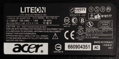 Зарядний пристрій для ноутбука ACER LITEON 19V/4,74A