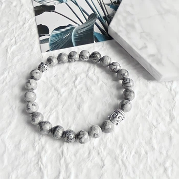 Мужской браслет Buddha 18 см серый