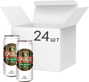 Упаковка пива Faxe Premium светлое фильтрованное 5% 0.5 л х 24 шт (4744136011337G_4770477232186)