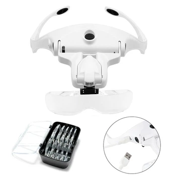 Окуляри бінокулярні 9892B2C Magnifier USB акумулятор лупа з LED-підсвічуванням та змінним збільшувальним склом