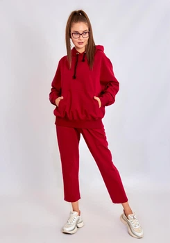 Стильный свободный костюм (худи, штаны) демисезонный Ballet Grace 05750 Бордовый, M-L