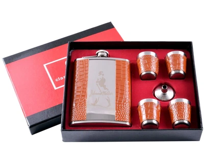 Набор 6в1 Johnnie Walker Brown Фляга, Рюмки, Лейка Подарочный Бокс