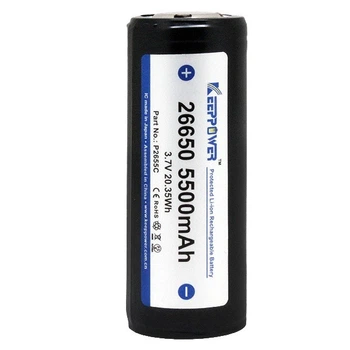 Акумулятор із захистом Keeppower 5500mah 3,7V 10А 26650 Protected (Чорний)