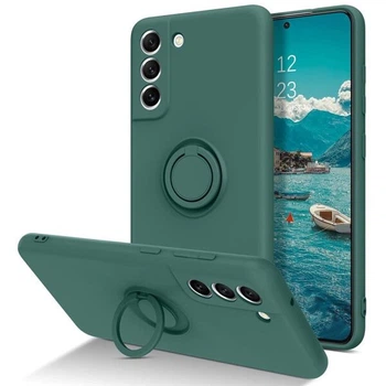 Силиконовый (TPU) чехол с кольцом Deexe Color Shell для Samsung Galaxy S21 FE (G990) - Blackish Green