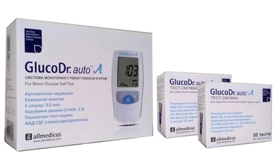 Набір! Глюкометр Глюко Доктор (GlucoDr. auto All Medicus AGM 4000) + Тест-смужки GlucoDr., 100 шт.