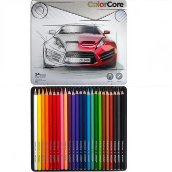 Цветные карандаши для рисования "Color Core" набор 24 цвета в металлическом пенале