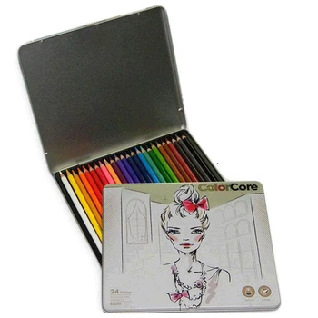 Цветные карандаши для рисования "Color Core" набор 24 цвета круглые в металлическом пенале