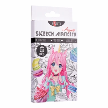 Маркер Santi набір двосторонніх sketch Anime 6 шт (390550)
