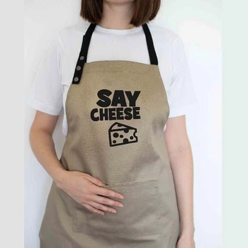 Фартук-передник для кухни с надписью "Say cheese" бежевый