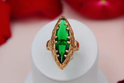Кільце Xuping Jewelry Маркіз із зеленим каменем р 17 золотисте
