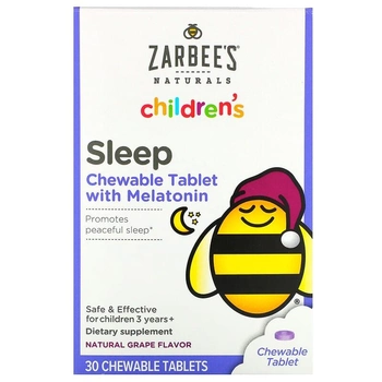 Дитячий засіб для сну з мелатоніном, Zarbee's, зі смаком винограду, для дітей від 3 років, 30 жувальних таблеток