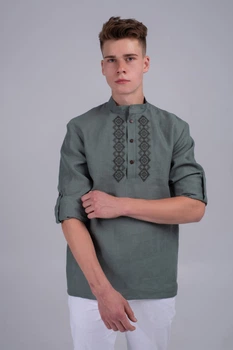 Чоловіча вишита сорочка хакі XS | 44 UKR-1191 UkrGlamour