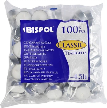Свічки чайні преміум Bispol Classic Tealights 4,5 години 1,5 см 100 шт (p15-100)