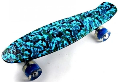Скейт пенні борд Penny board PU-колеса з підсвіткою, синій камуфляж 3107