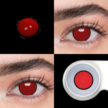 Лінзи контактні кольорові Red Manson Mesh + контейнер для Хеллоуїн, Halloween Косплей, аніме Червоні (10900316)