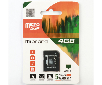 Карта пам'яті microSDHC Mibrand 4Gb class 4 (adapter SD)