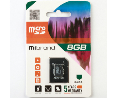 Карта пам'яті microSDHC Mibrand 8Gb class 4 (adapter SD)