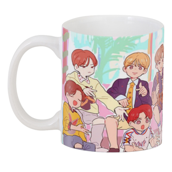 Кружка БТС аниме BTS anime керамика, белого цвета 330мл.