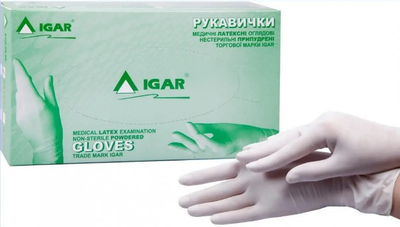 Рукавички латексні IGAR нестерильні з пудрою розмір M 100 шт