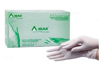 Рукавички латексні IGAR нестерильні з пудрою розмір L 100 шт