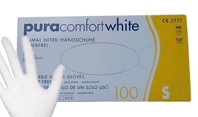 Рукавички нітрилові S білі Pura comfort неопудрені 100 шт