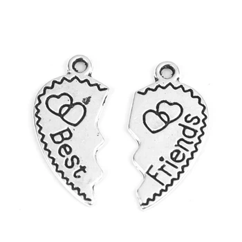 Парные подвески Finding Сердце Best friends Цвет античное серебро 26 mm x 12 mm, 26 mm x 13 mm Цена за пару