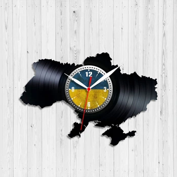 Часы настенные Виниловая пластинкa Карта Украины 30 см Черный 1417/2