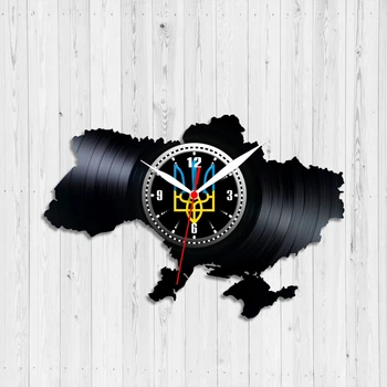 Часы настенные Виниловая пластинкa Карта Украины 30 см Черный 1417/3