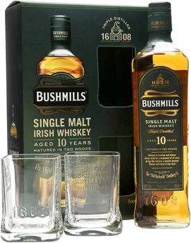 Виски Bushmills Single Malt 10 год выдержки 0.7 л 40% в подарочной упаковке с 2 стаканами (5055966800053)